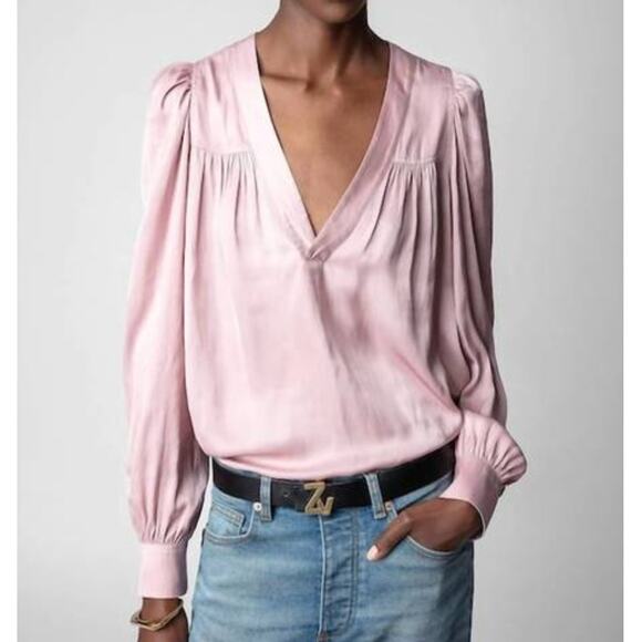Zadig & Voltaire Tops - Zadig & Voltaire Pink Satin Blouse Long Sleeve Romantic Feminine Top S